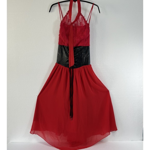 Womens Sleeveless Gothic Dress Corset Halter Lace Size Medium Red Halloween - Picture 2 of 13
